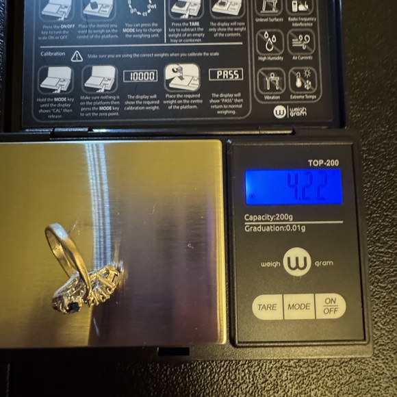 Silver tone blue and clear stones ring sz 6 - Picture 7 of 16